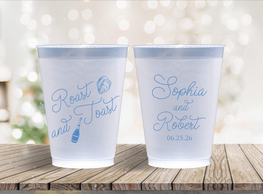 Roasted Monogram Personalized Frosted Cups Oyster Roast and Toast Party Wedding ...