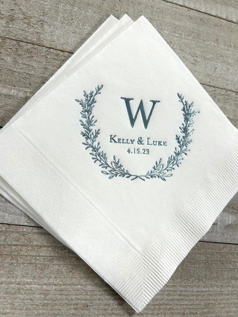 Personalized Napkins Wedding Napkins Custom Laurel Wreath Etsy
