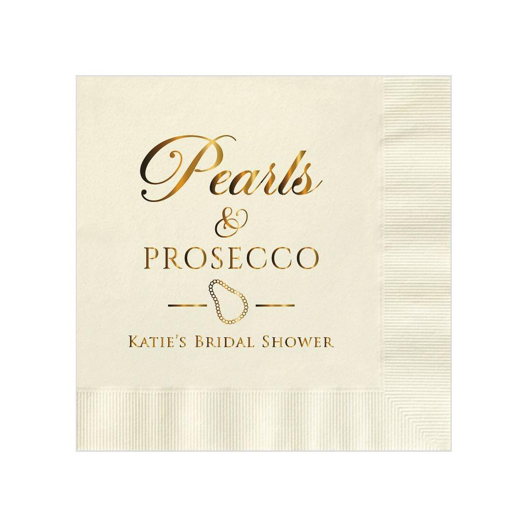 Personalized Custom Bridal Shower Napkins Pearls and Prosecco Printed ...