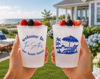 Personalized Frosted Cups Welcome to Our Beach House Custom Cups Monogram Cups Custom Frosted Cup Vacation Home Beach Life