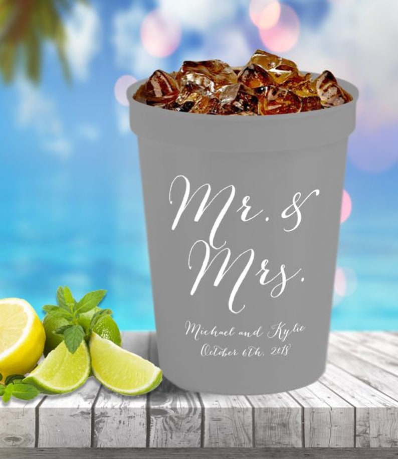 50-16 oz Personalized Custom Stadium Cups Wedding Rehearsal Dinner Monogram Logo Artwork Plastic Cups Drinks Favors We can do anything!