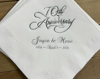 Personalized Napkins Beverage & Luncheon Size Available Wedding Napkins Shower Engagement Custom Monogram 70th Anniversary