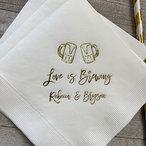 Personalized Napkins Personalized Napkins Printed Napkins Custom Monogram Love is Brewing Engagement Wedding Shower