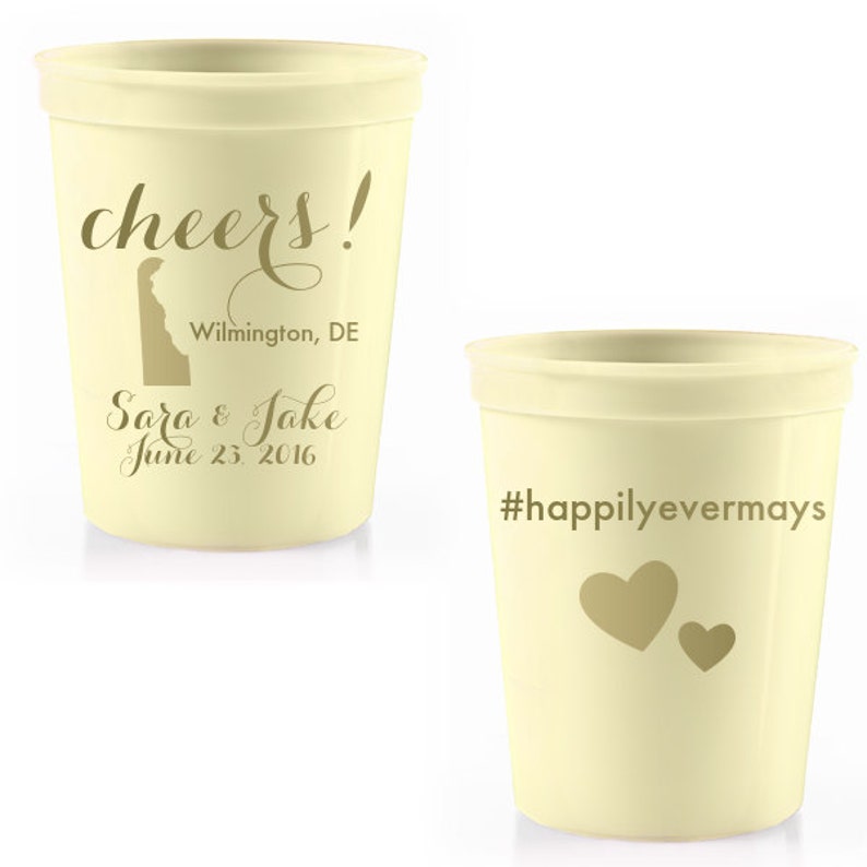 50-16 oz Personalized Custom Stadium Cups State of Deleware Wedding Monogram Monogrammed Plastic Cups Drinks Favors We have all states!