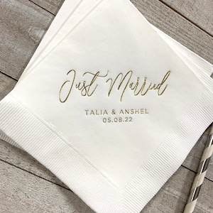 Personalized Napkins Wedding Napkins Custom Monogram Just Married Beverage Cocktail Luncheon Dinner Guest Towels Available!
