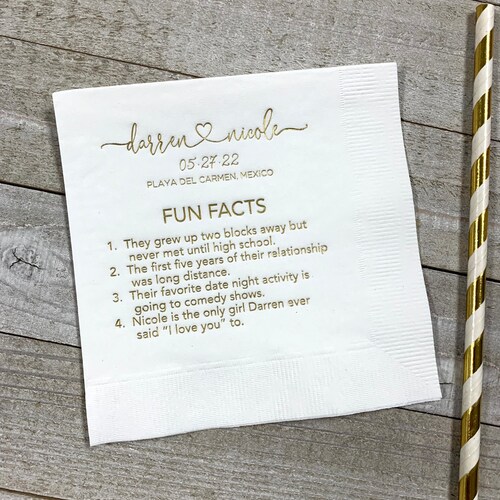 Trivia Personalized Napkins Birthday Wedding Trivia Napkins Etsy