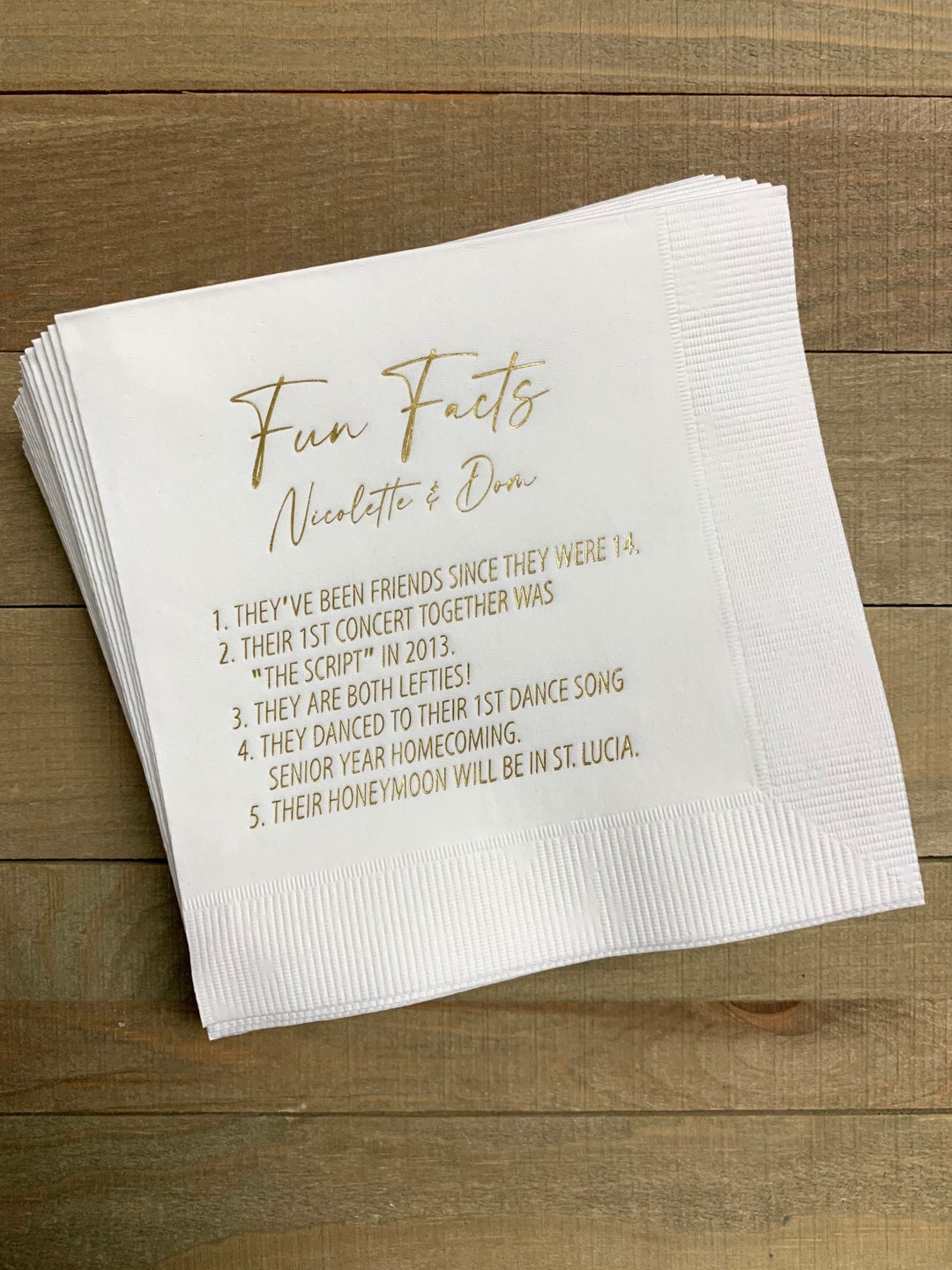 Trivia Personalized Napkins Birthday Wedding Trivia Napkins Fun Fact