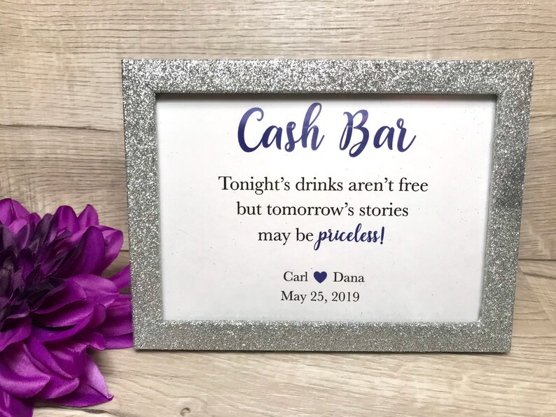 Wedding Cash Bar Sign with Glittered Frame Etsy