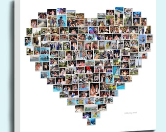 Fantastic personalised love heart shape photo collage box framed canvas print