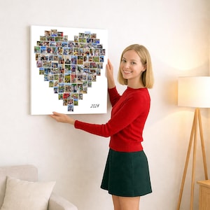 Heart Shape Photo collage- Box Framed Canvas Print- up to 100 Pictures