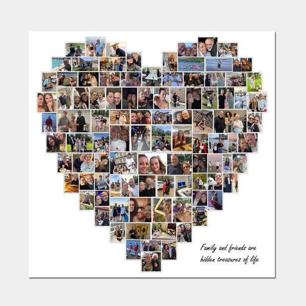 Conception de collage photo personnalisé en forme de coeur d'amour. Téléchargement numérique de 40 à 100 photos. story-board photo.