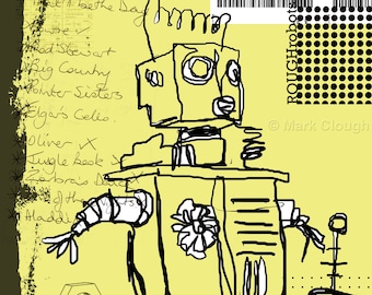 Robot Art, Robot Print, Robot Wall Art, Digital Download, Original Art, Size A4, Sci-fi, Decorative, Contemporary Art, Space, Unframed