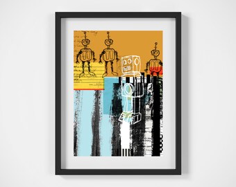 Robot Art, Robot Print, Robot Wall Art, Giclee, Robot Art Print, Original Art, A4, Sci-fi, Decorative, Contemporary Art, Space, Unframed