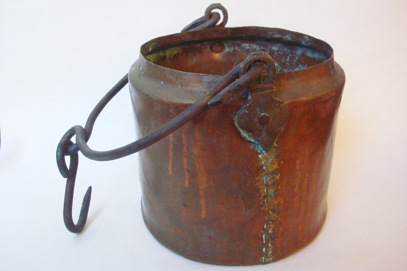 Vintage Copper Hanging Pot with Cast Iron Handle and Hook Etsy