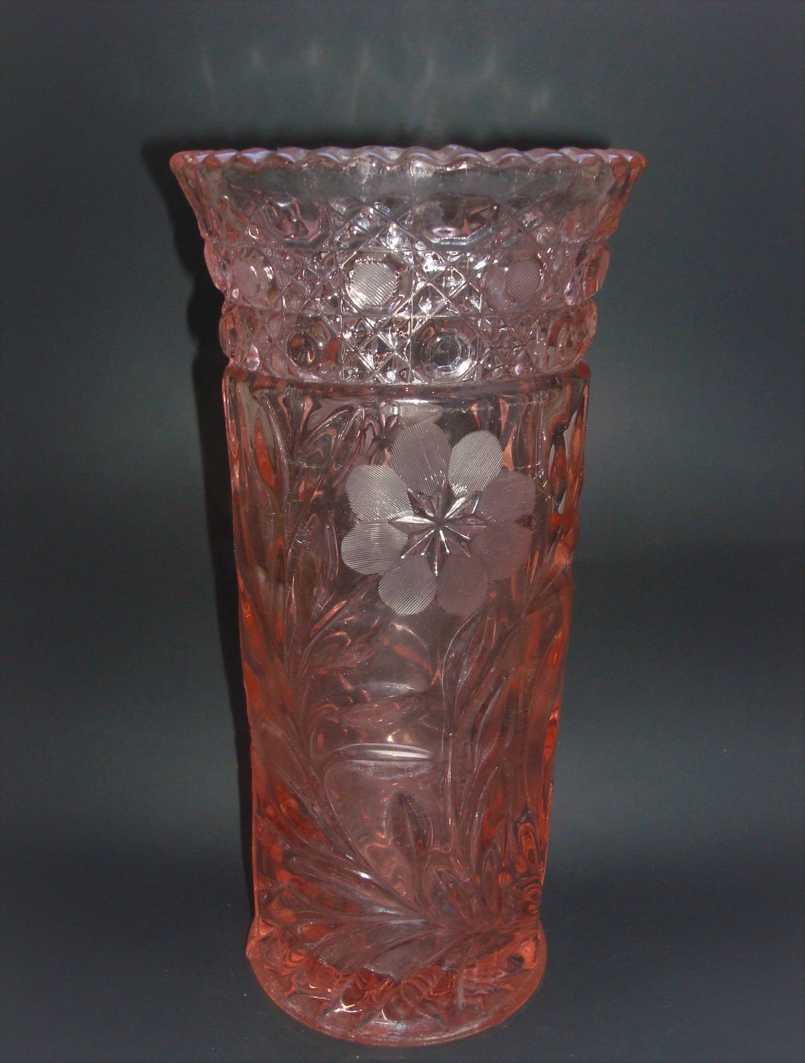Pink Cut & Pressed Glass Vasec1918 McKee Innovation Etsy