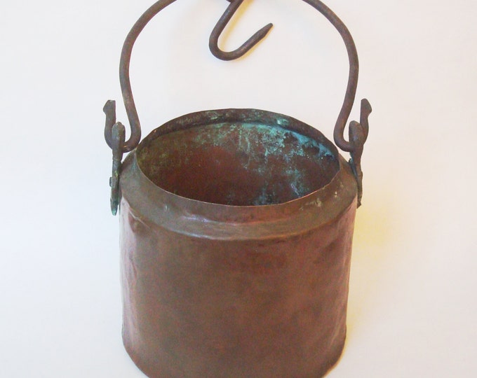 Vintage Copper Hanging Pot With Cast Iron Handle and Hook Etsy