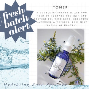 Rose Hydrating Skin Spritzer Vegan Skin Toner Toning Spray with Witch Hazel & Essential Oils image 3