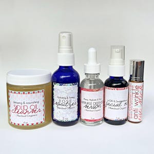 5 Piece Deluxe Skin Care Set w/ Detox Oil Cleanser, Rose Toner, Hyaluronic Acid Serum, Face Oil & Anti Wrinkle Eye Serum Roll On