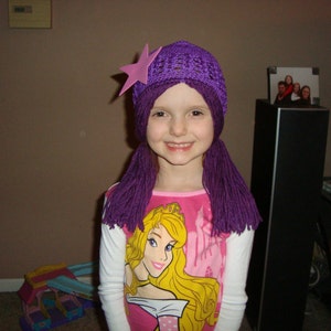 Oona Bubble Guppies inspired wig hat, purple yarn pigtails and a pink foam clip!