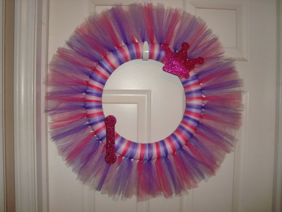 Princess Girly Tutu Wreath Glitter Initial and Crown Cute | Etsy
