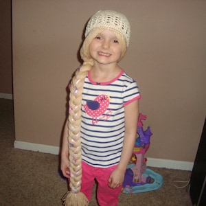 Rapunzel inspired braid wig hat, blonde hat and braid with ribbon and flowers!