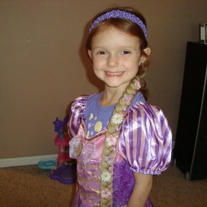 Rapunzel inspired braid headband with ribbon and flowers, Great for Halloween costumes, birthdays, and dress up fun, children and adults