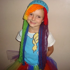 Rainbow Dash inspired wig hat, great for my little pony costumes and dress up!
