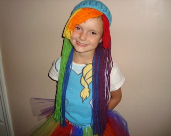 Rainbow Dash inspired wig hat, great for my little pony costumes and dress up!