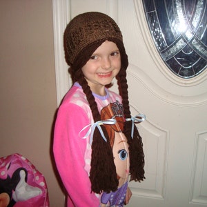 Dorothy inspired wig hat, brown hat with brown yarn pigtails, great for costumes and dress up!