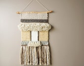 Woven Wall Hanging / Modern Boho Tapestry / Bohemian Fringe Tapestry Weaving / Crochet / Neutral Cream / Rustic Textile / Modern Home Décor