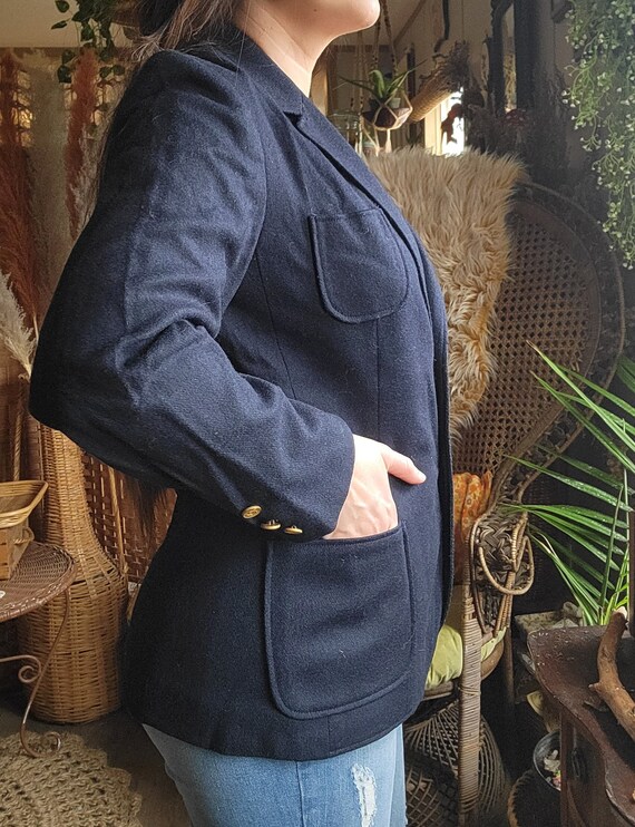 Vintage dark blue thick heavy wool jacket. Person… - image 5