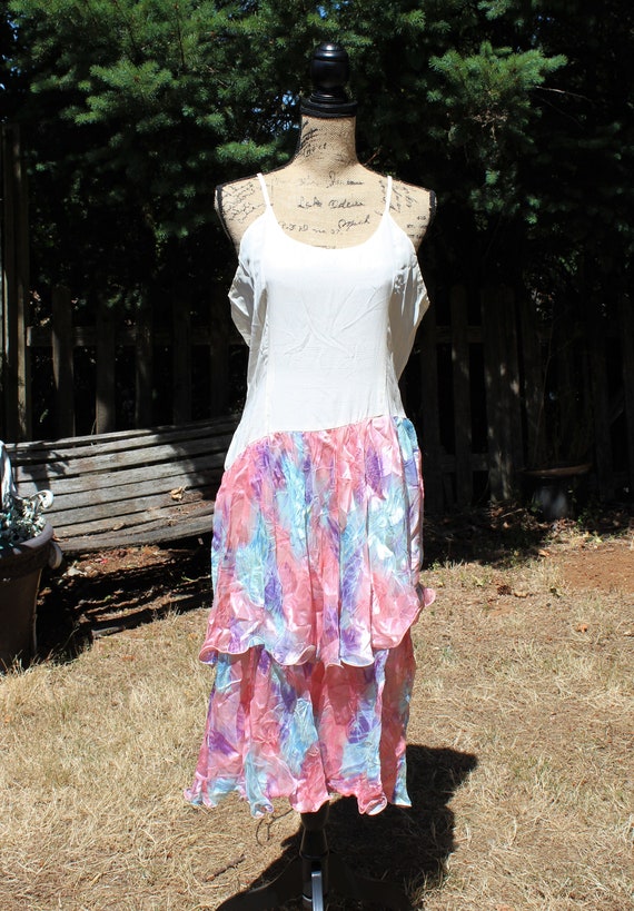 Vintage cream pink purple blue floral silk summer