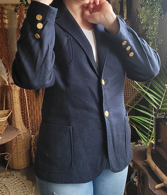 Vintage dark blue thick heavy wool jacket. Person… - image 8