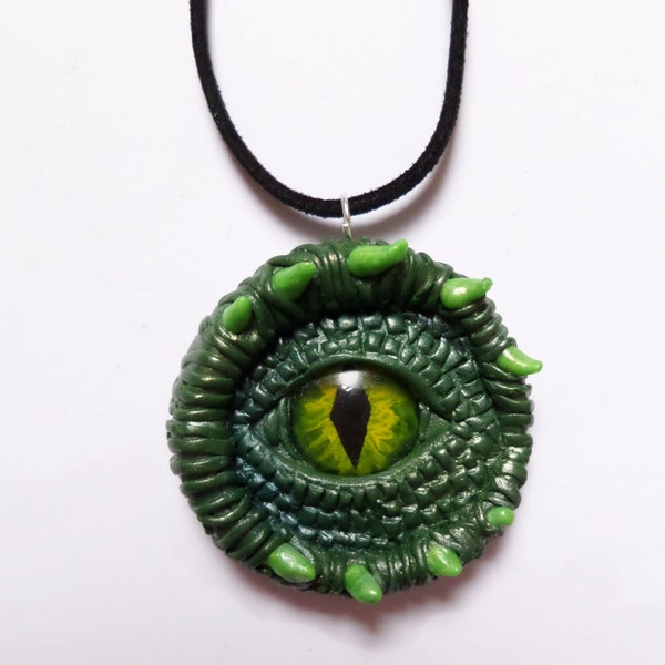 Mystical Green Dragon eye pendant, handmade from Polymer Clay. Magical and Unique necklace.