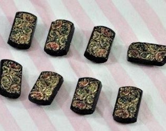Reduced! Vict. Blk Glass Paisley Buttons. Hand Painted Enamel. Eight in ...