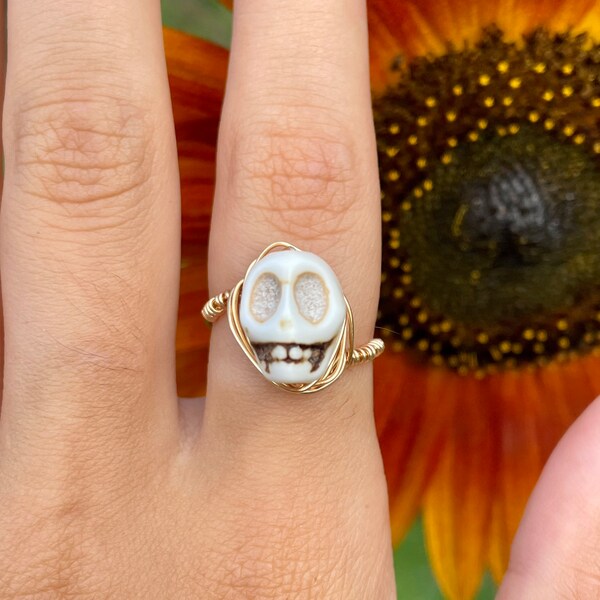 Fall Ring, skeleton ring, skull ring, wire wrapped ring, Halloween ring, witch ring, fall jewelry