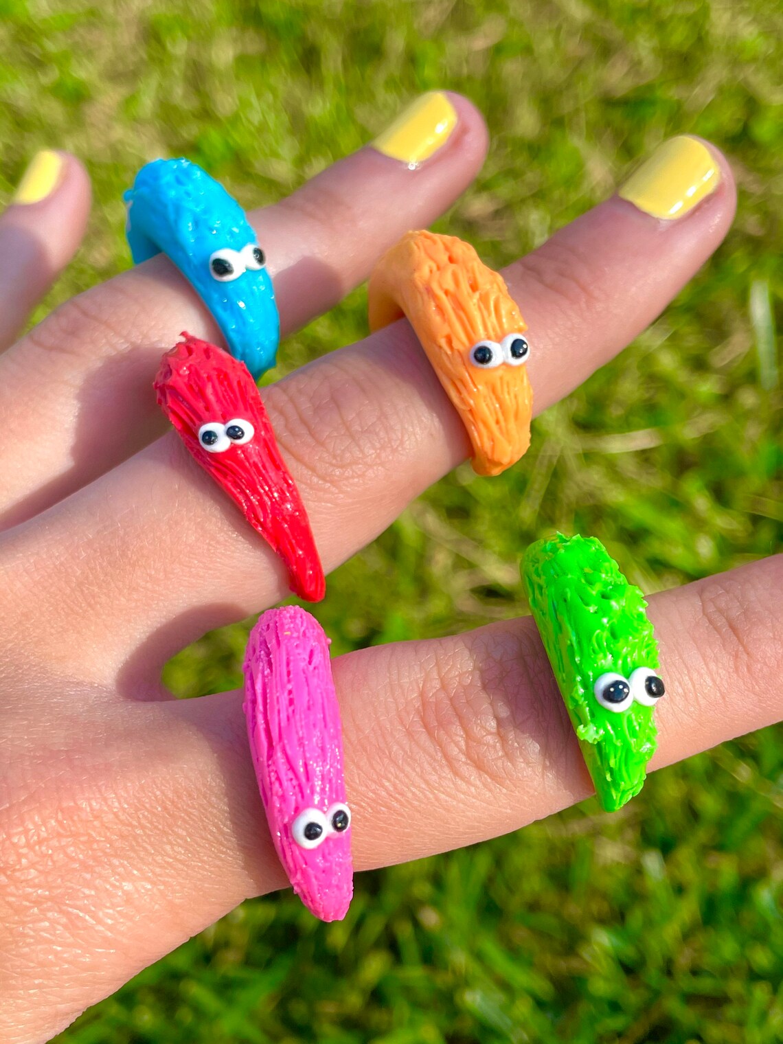 FUZZY WORM RING fuzzy worm magic worm worm on a string | Etsy