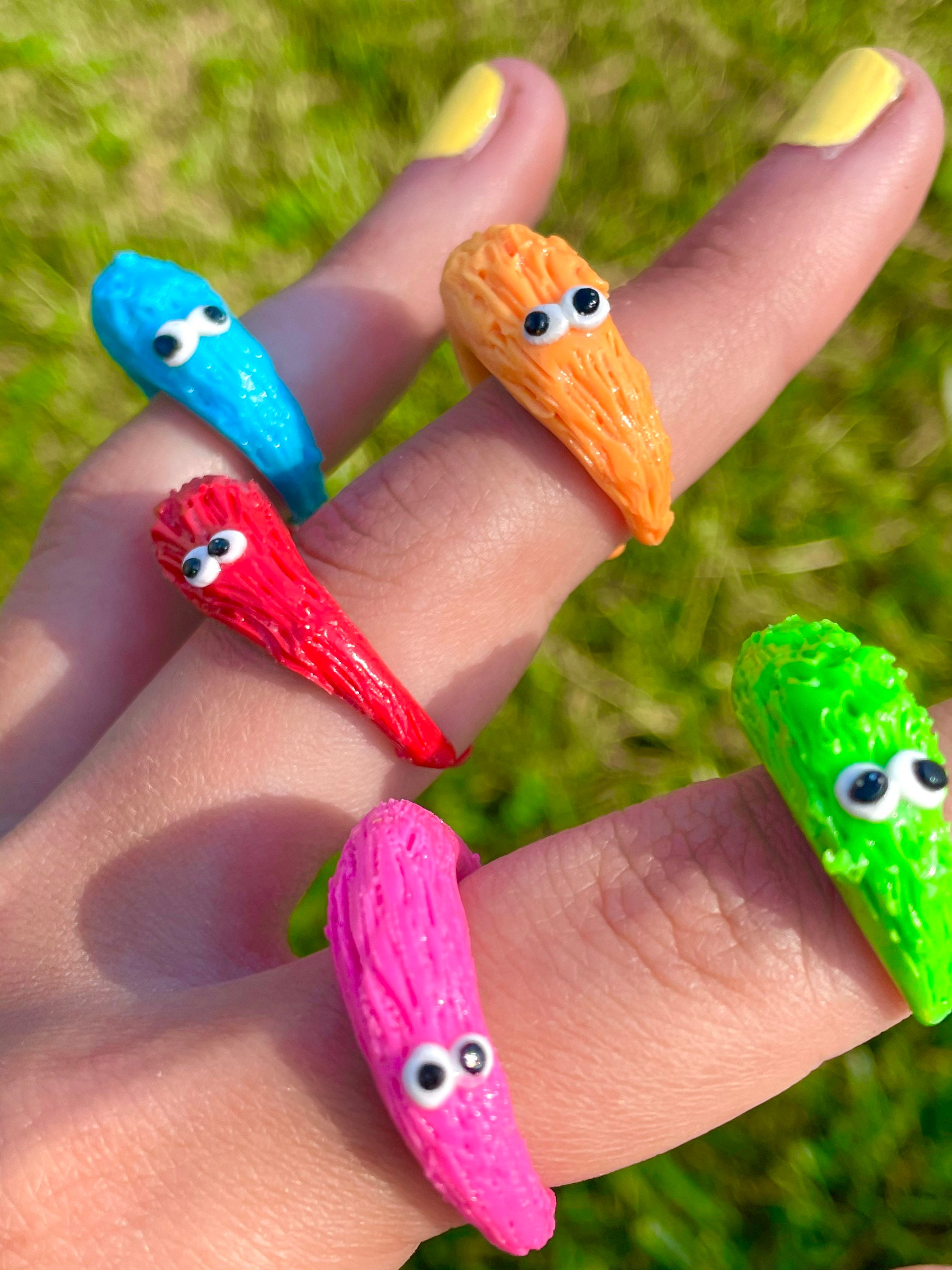 FUZZY WORM RING fuzzy worm magic worm worm on a string | Etsy