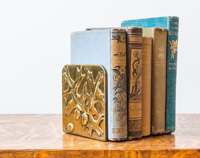Brass Oak Leaf Bookends Vintage Shelf Decor Etsy