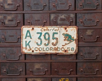 Colorado 1958 Skier License Plate Vintage Wall Hanging Decor