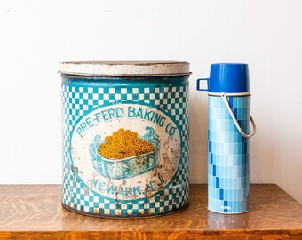 Blue Pretzel Tin, Pre-ferd Baking Co, New Jersey Vintage Kitchen Decor