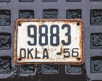 1956 Oklahoma Motorcycle License Plate Vintage White Wall Decor