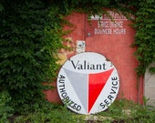 Valiant Authorized Service Double Sided Porcelain Sign Vintage Auto, Gas, and Oil Signage