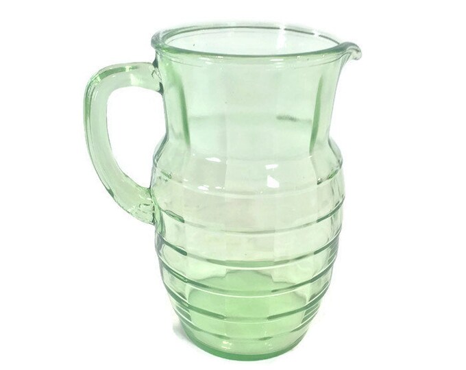 Green Block Optic Pitcher Depression Glass Etsy