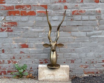 Brass Impala Head Bust Vintage Large Brass Antelope Animal Decor
