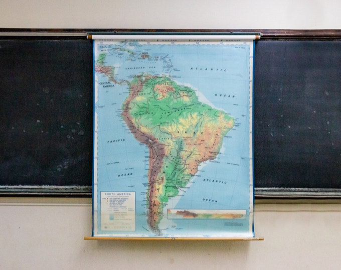 South America Pull Down Map Vintage Wall Hanging Decor