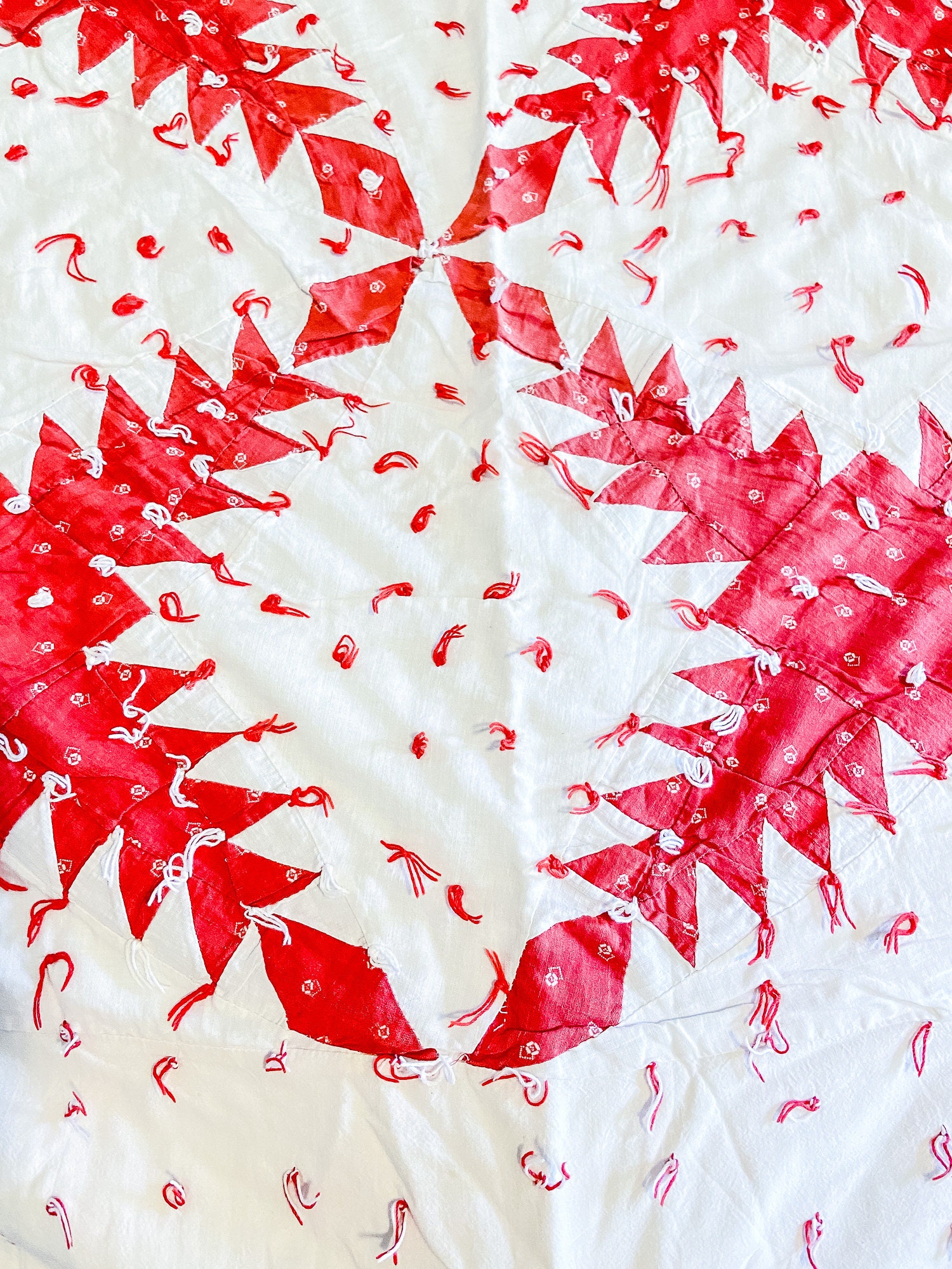 Pine Burr Pattern Quilt Vintage Hand-tied Red White Farmhouse Decor - Etsy