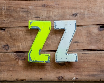 Metal Letter Z Service Station Sign Vintage Chippy Wall Decor Initial ZZ Vintage Chippy Marquee