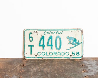 Colorado 1958 Skier License Plate Vintage Wall Hanging Decor