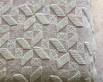 Hand Crocheted Coverlet Vintage Windmill Pattern Bed Cover or Tablecloth Farmhouse Decor